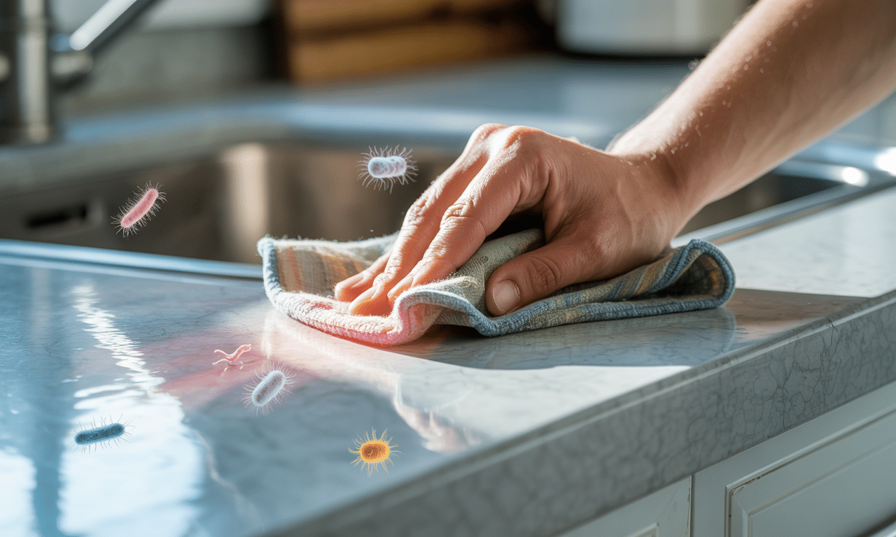 dowiedz się, jak niewłaściwe czyszczenie blatu kuchennego ścierką do naczyń może przenosić bakterie zamiast je usuwać, i poznaj skuteczne metody utrzymania czystości w kuchni.