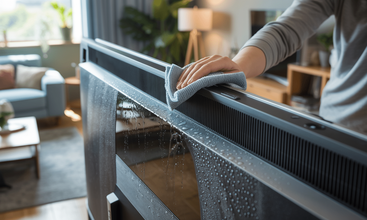 dowiedz się, dlaczego czyszczenie ekranu telewizora mokrą ściereczką może prowadzić do wilgoci pod ramką i jak temu zapobiec, aby chronić swój sprzęt.