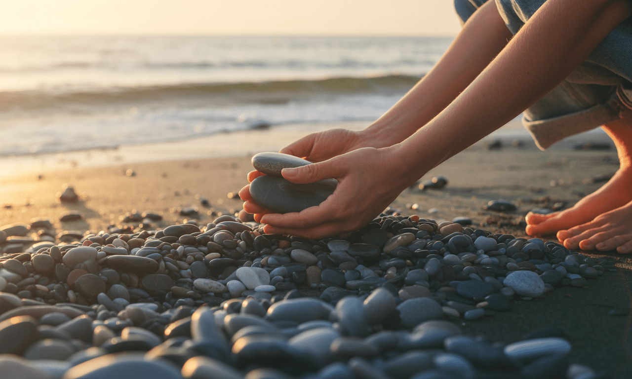 dowiedz się, dlaczego zbieranie kamieni na plaży pomaga budować silniejszą więź z teraźniejszością i czerpać radość z każdej chwili.