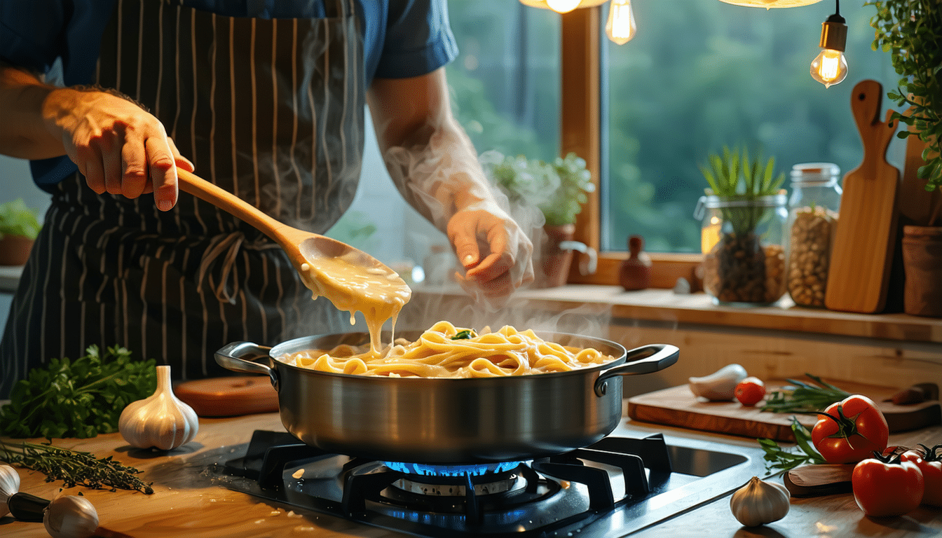 przepis na kremowy makaron, który gotuję wieczorem, aby smaki się przegryzły – idealny na następny dzień, jeszcze bardziej pyszny i aromatyczny.