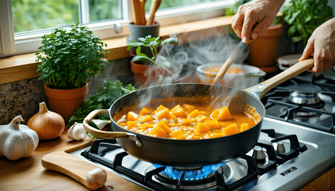 prosty przepis na egzotyczną potrawkę z dynią i curry, idealny na szybkie i smaczne danie bez zbędnych komplikacji.