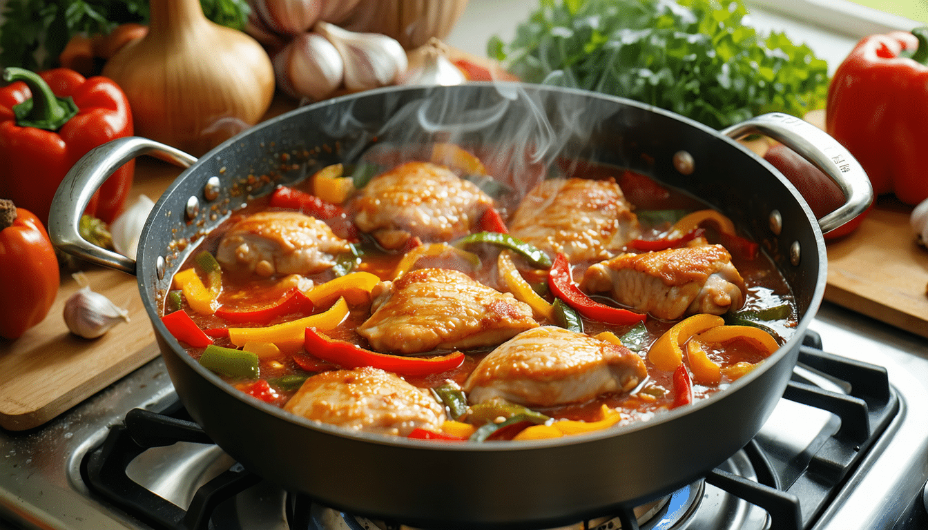 przygotuj prostą i kolorową potrawkę z kurczaka i papryki – idealną na szybki i smaczny posiłek.