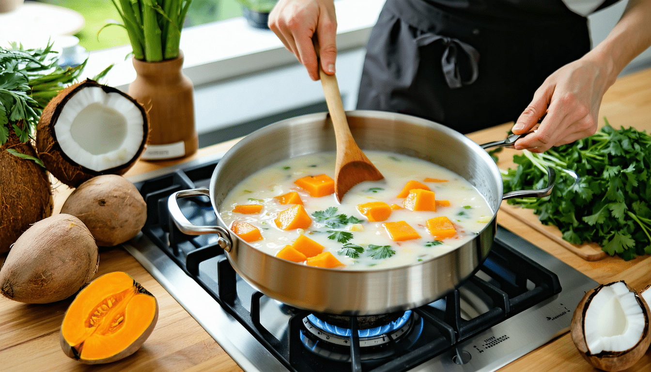 gotuję zupę z batatów i kokosa, gdy mam ochotę na coś egzotycznego w zaledwie 20 minut. prosty i szybki przepis na pyszne danie pełne smaku.