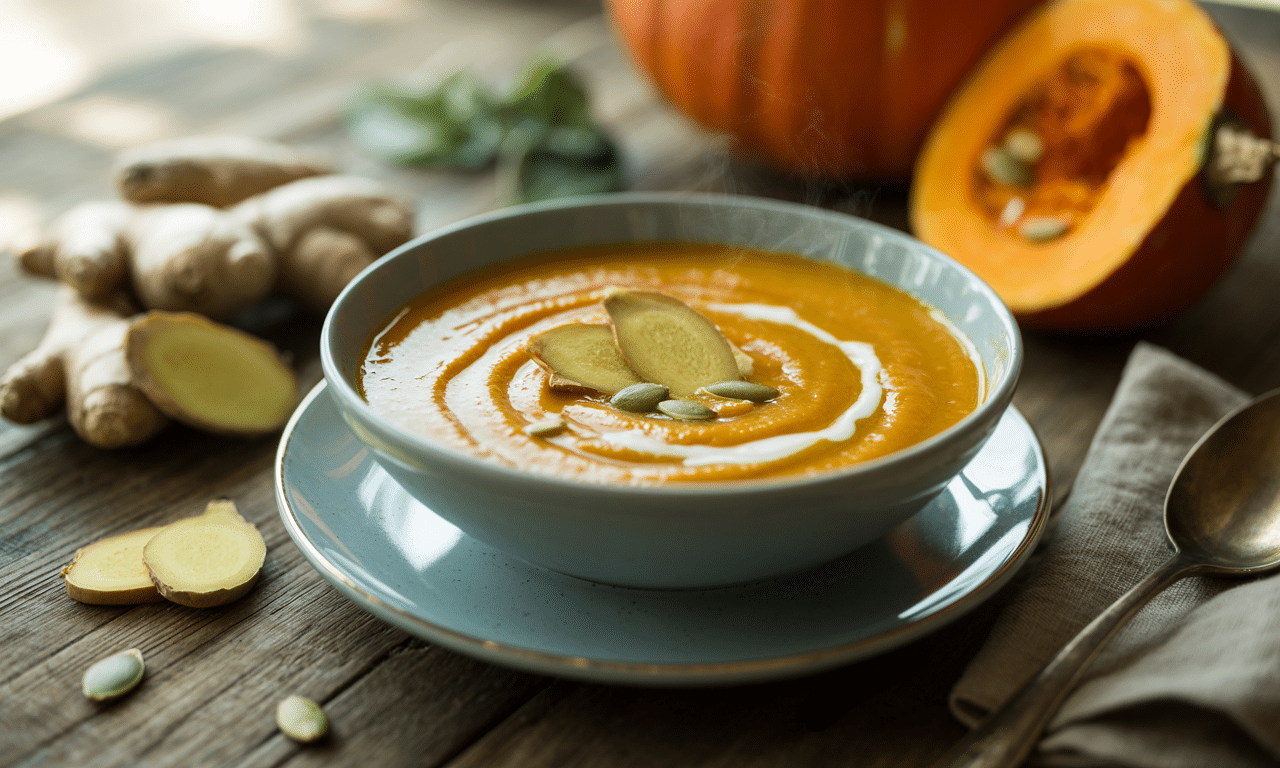 gotuję rozgrzewającą zupę z dyni i imbiru: kremową, pyszną i gotową w zaledwie 20 minut. idealna na chłodne dni!