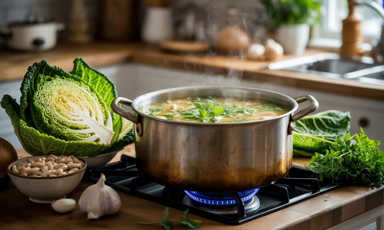 gotuję zupę z kapusty włoskiej i białej fasoli: pożywna, tania i gotowa w 25 minut – idealna na szybki i smaczny posiłek.