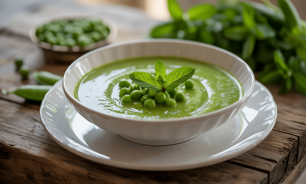 szybka i lekka zupa z zielonego groszku i mięty, idealna na wiosnę. przygotuj pyszną, świeżą potrawę w zaledwie 15 minut!