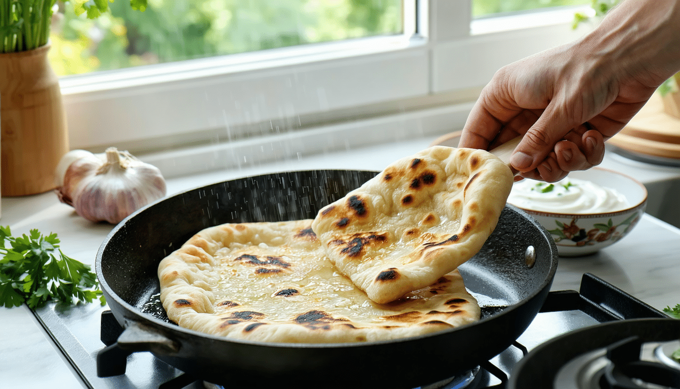 smażę chlebek naan na patelni – gotowy w 15 minut, idealny dodatek do każdego dania.