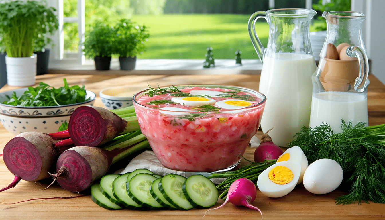 przygotuj ten orzeźwiający litewski chłodnik latem w zaledwie 10 minut bez użycia kuchenki – idealny szybki i lekki posiłek na gorące dni.