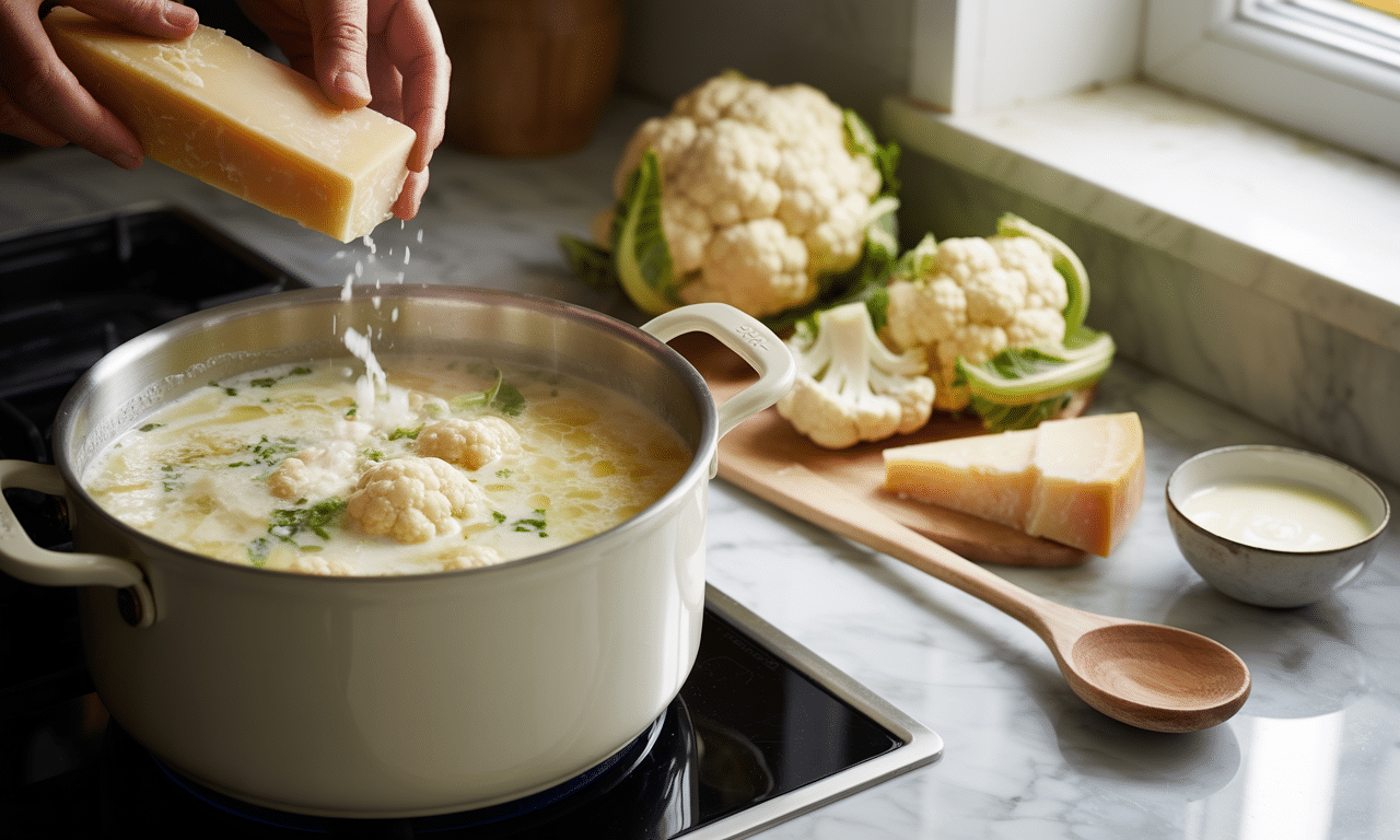 gotuję krem z kalafiora i parmezanu - odkryj elegancki smak w prosty i szybki sposób, idealny na każdą okazję.