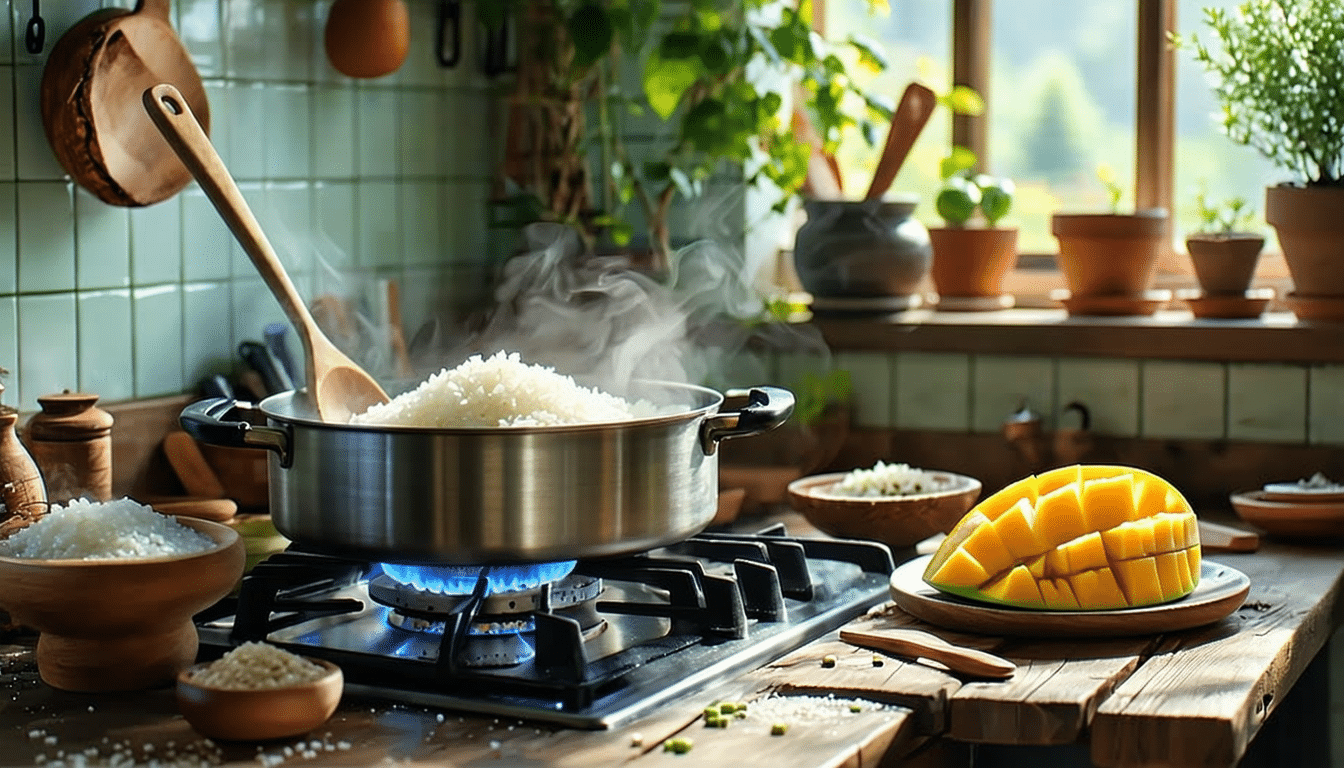 gotuję ryż na mleku kokosowym z mango – odkryj smak azji w polskiej kuchni za jedyne 15 zł. prosty i pyszny przepis na egzotyczny deser.