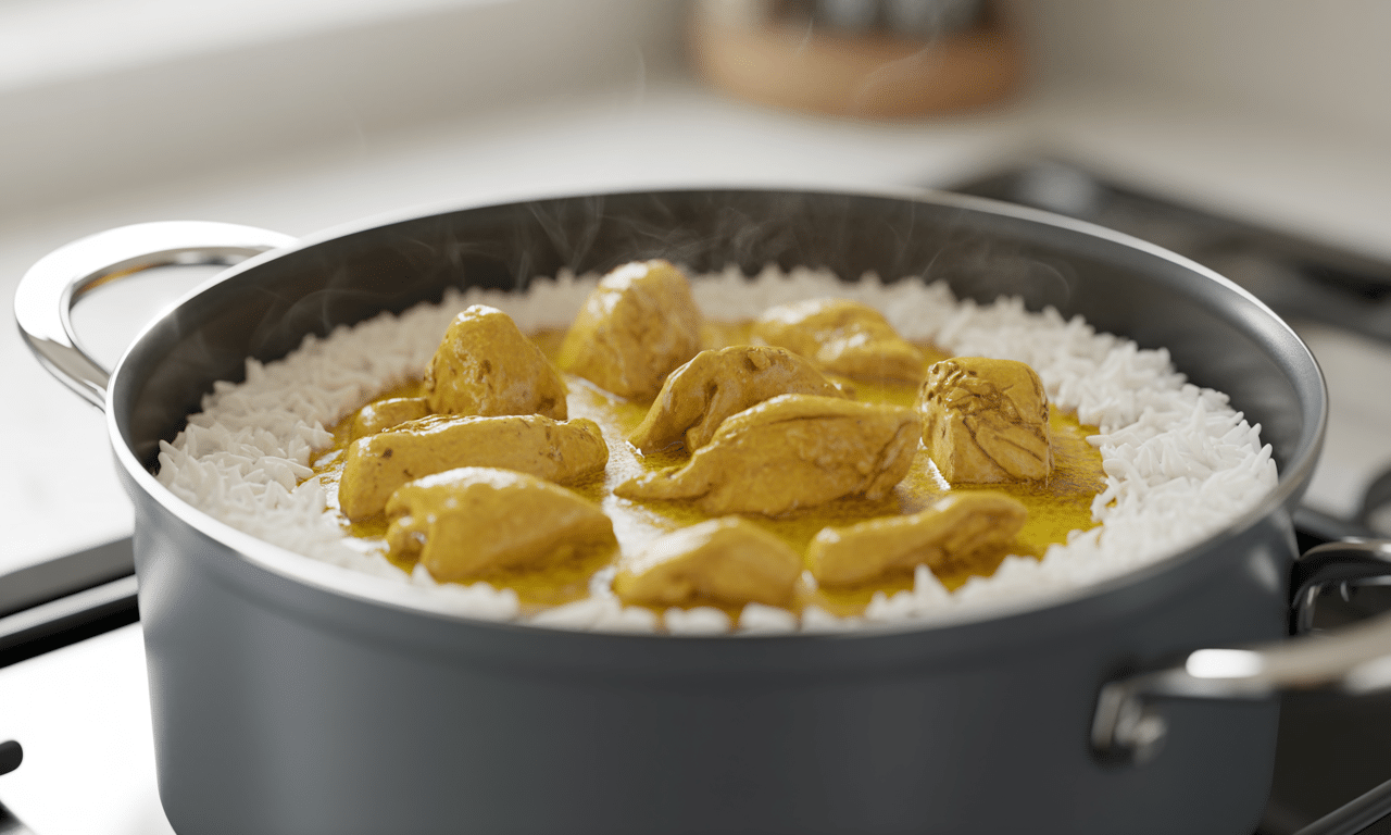 gotuj pyszny ryż z kurczakiem i curry w jednym garnku – szybka i łatwa kolacja gotowa w 25 minut!