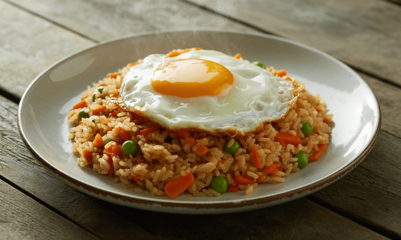 szybki i smaczny przepis na pełny obiad: ryż z warzywami i jajkiem sadzonym, gotowy za mniej niż 8 zł. idealne danie na każdą kieszeń!