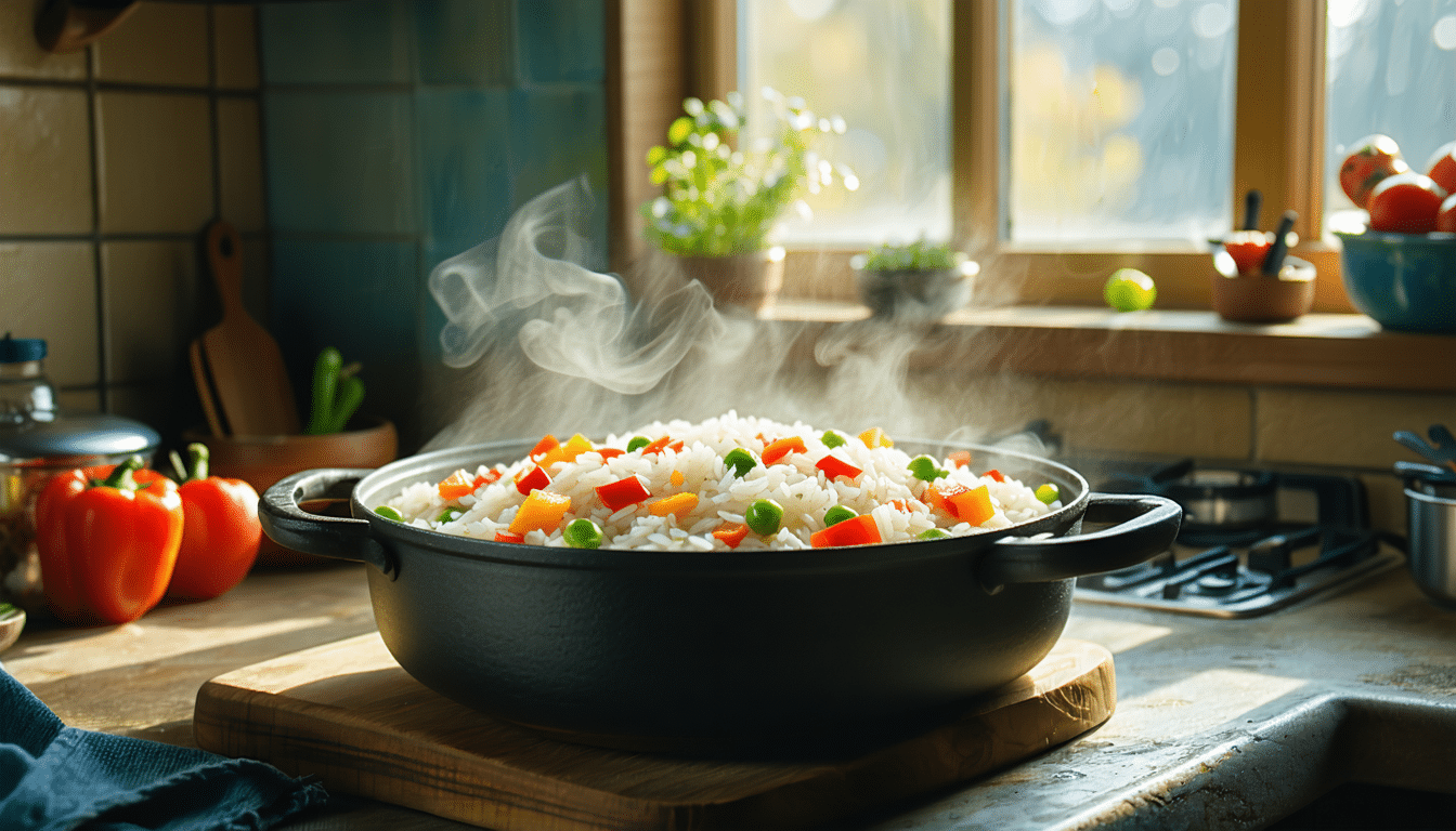 gotuję ten ryż z warzywami w jednym garnku – szybki i prosty przepis idealny na dni bez inspiracji kulinarnej. smaczne, zdrowe i łatwe do przygotowania danie dla całej rodziny.