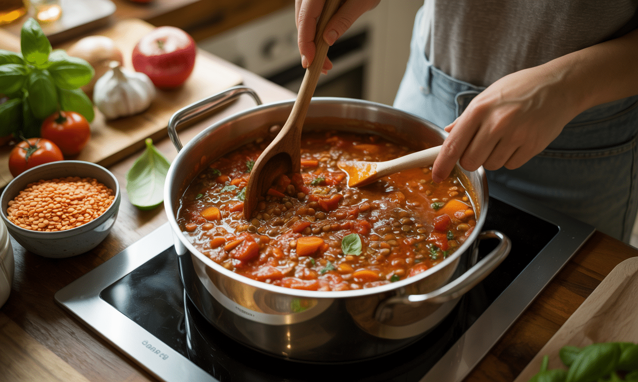 przepis na sos bolognese z soczewicą zamiast mięsa – tańszy, zdrowszy i równie sycący sposób na pyszny obiad dla całej rodziny.