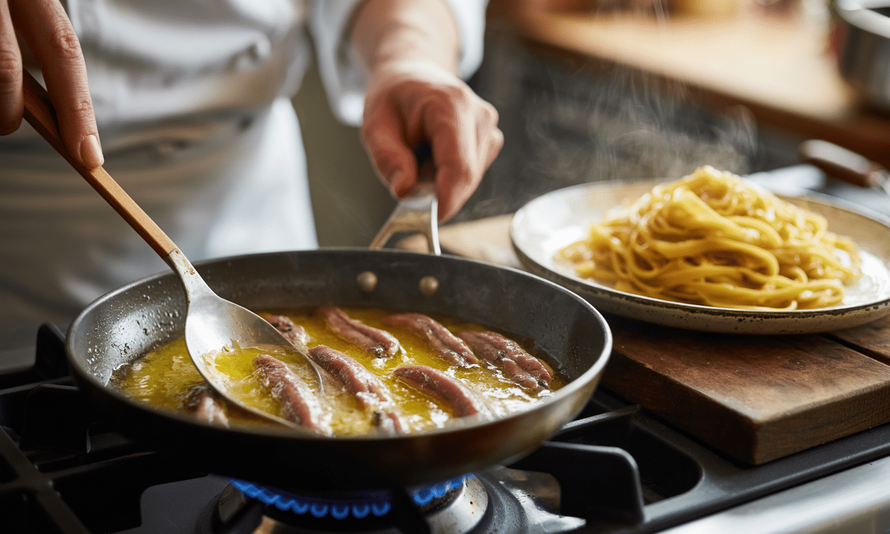 gotuj sos z anchois i masła w zaledwie pięć minut, aby zamienić zwykły makaron w wykwintne danie restauracyjne. prosty przepis na wyjątkowy smak.
