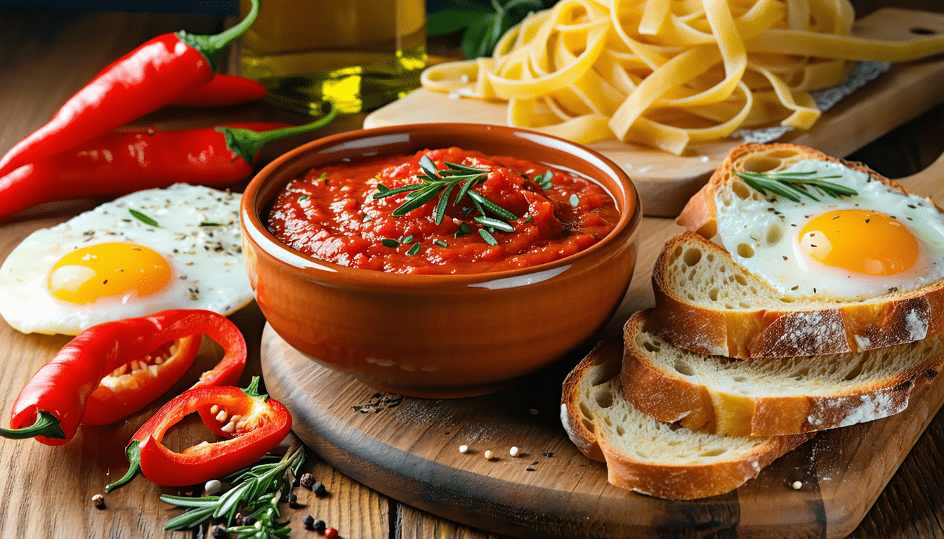 przepis na pyszny sos z pieczonej papryki, który doskonale pasuje do makaronu, chleba i jajek. prosty, aromatyczny i zdrowy dodatek do twoich dań.