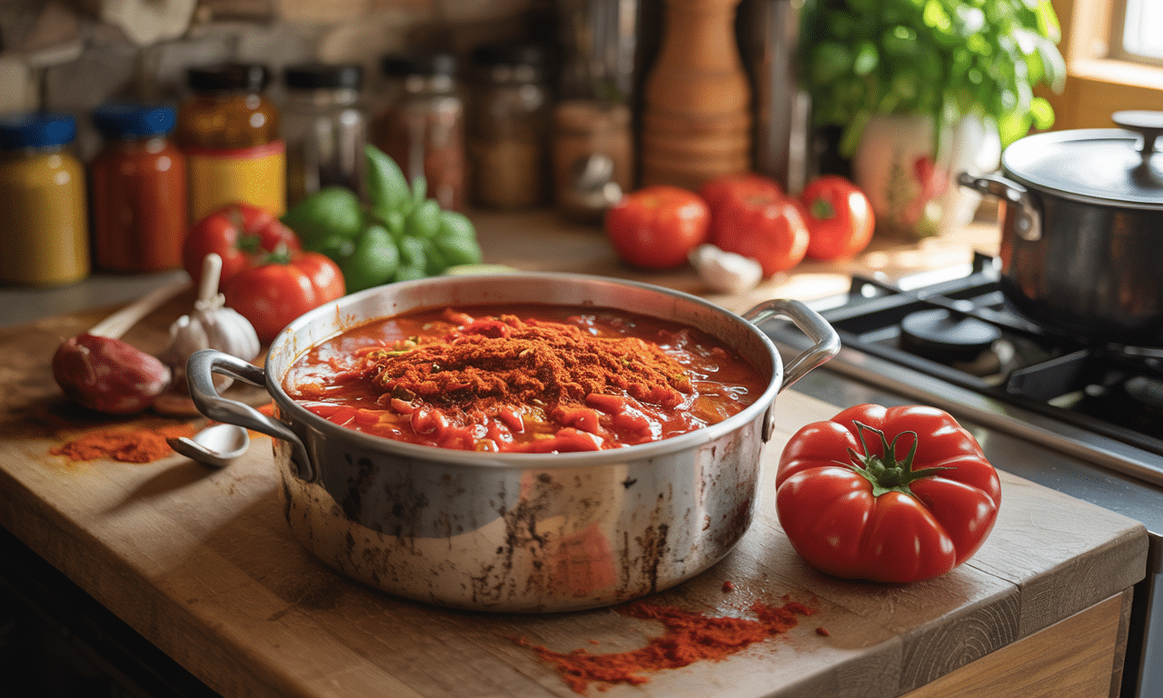 gotuję aromatyczny sos z wędzonej papryki i pomidorów, który nadaje każdej potrawie wyjątkowy smak i charakter.