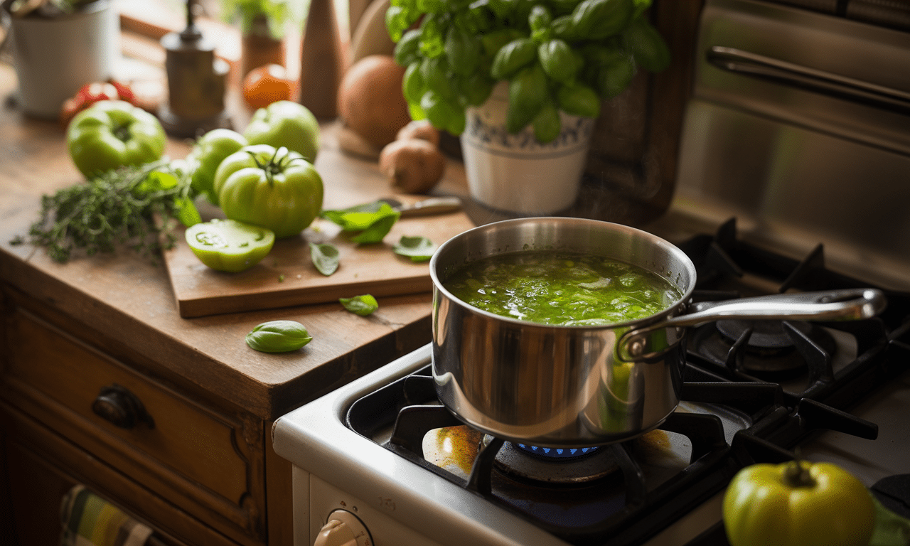 gotuję wyjątkowy sos z zielonych pomidorów na zakończenie sezonu – nieoczywisty i zaskakujący smak, który odmieni twoje potrawy.