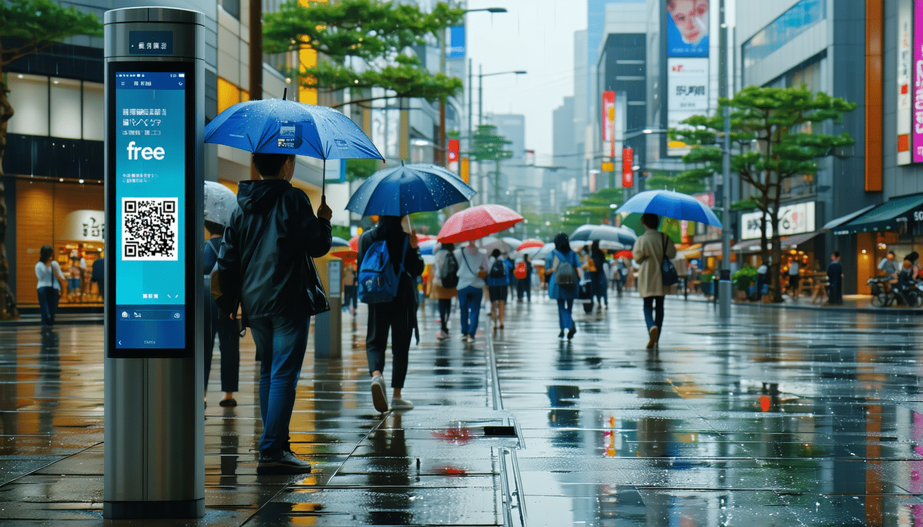 japonia zainstalowała 50 000 darmowych parasoli w miastach – wystarczy zeskanować kod qr, aby łatwo i wygodnie pożyczyć parasol w deszczowy dzień.