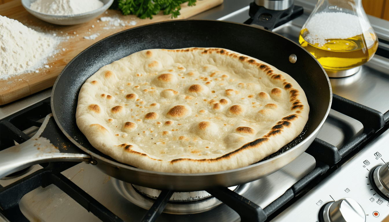 prosty przepis na chleb z patelni – bez piekarnika i drożdży, gotowy w 20 minut. idealny szybki sposób na domowy chleb.