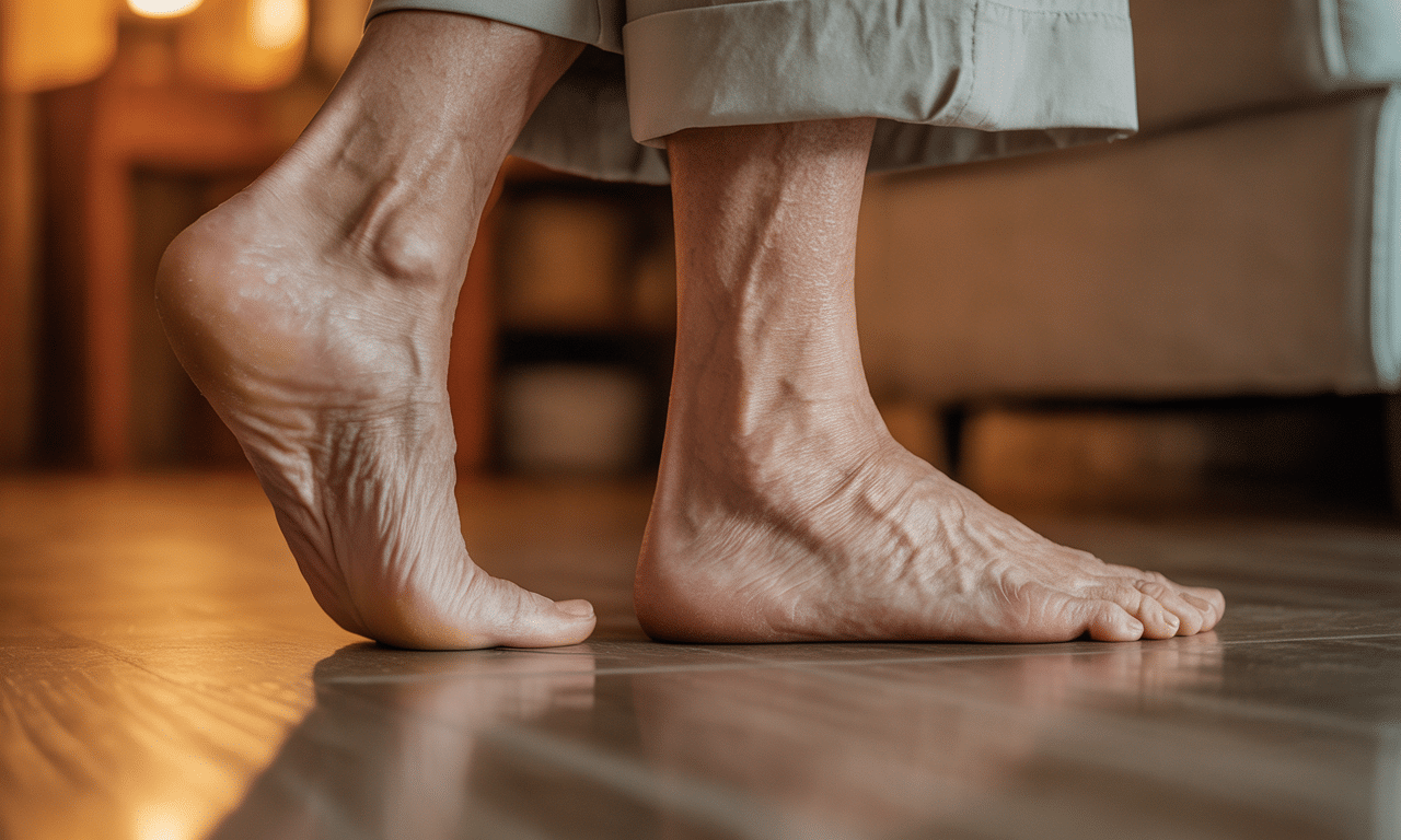 po 65. roku życia chodzenie boso po domu może być niewygodne z powodu zmniejszającej się poduszki tłuszczowej na stopach, co wpływa na komfort i amortyzację podczas chodzenia.