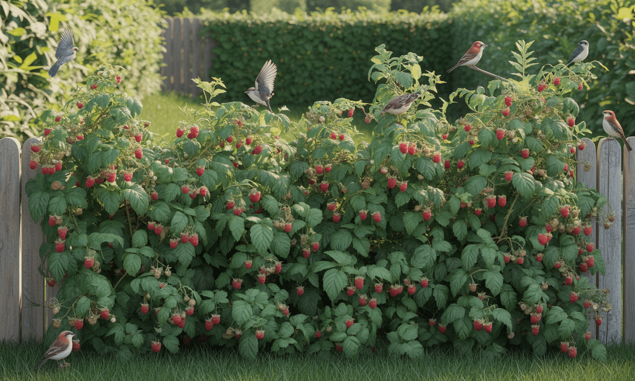 posadziłam maliny przy ogrodzeniu – nie tylko obficie owocują, ale także tworzą piękny żywopłot i przyciągają ptaki do ogrodu.