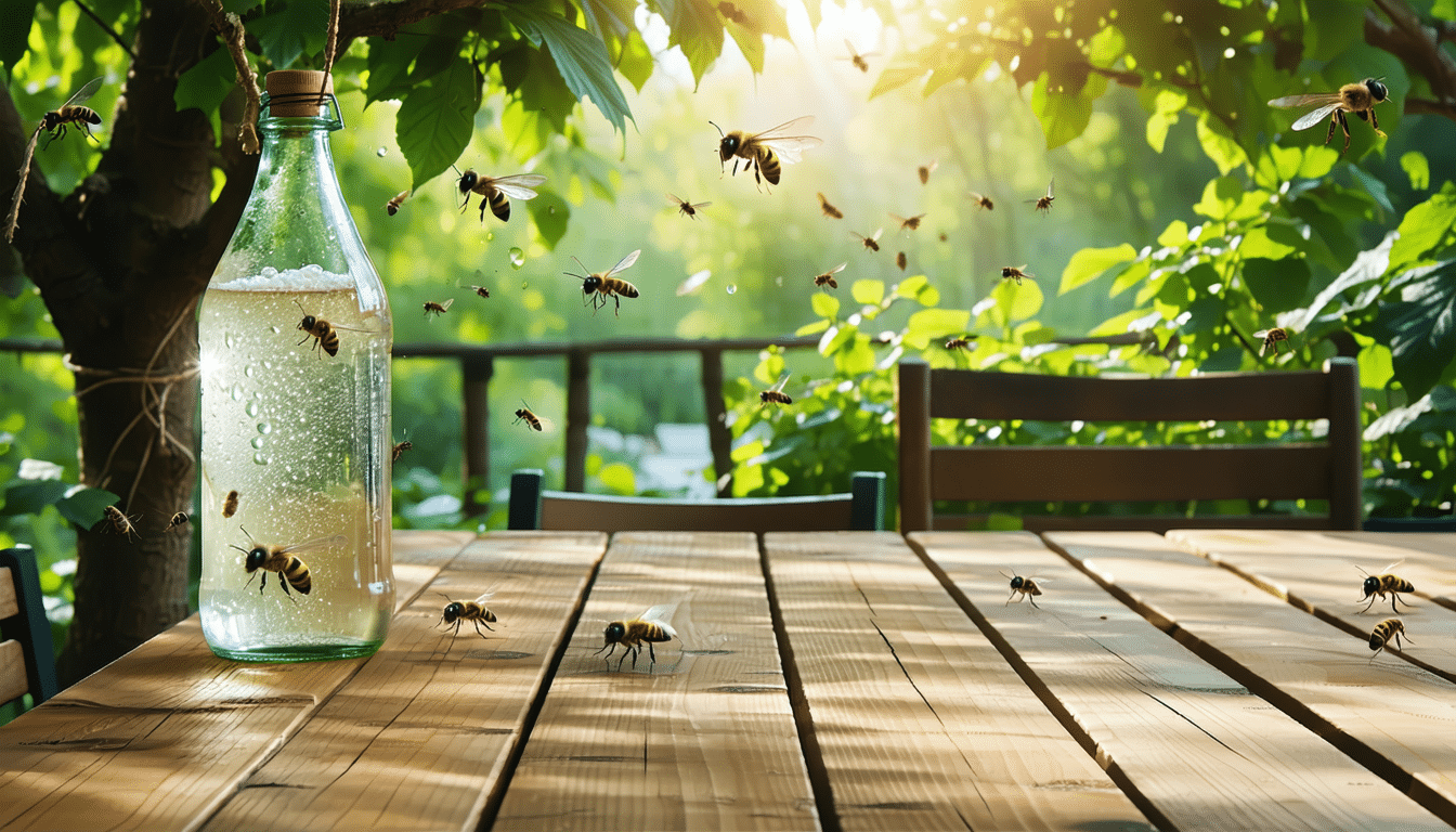 powiesiłam na drzewie butelkę z wodą cukrową, a osy omijały stół na tarasie – skuteczny sposób na spokojne chwile na świeżym powietrzu.