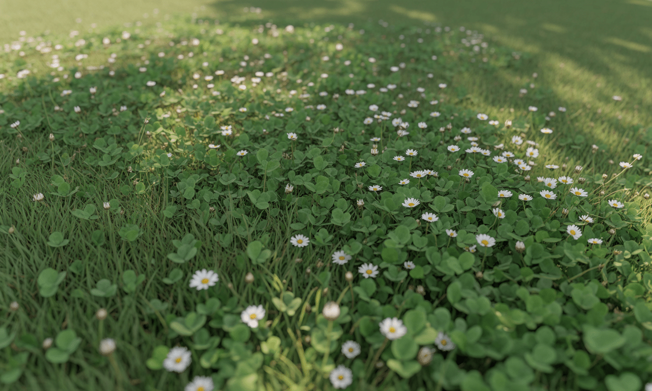 odkryj, jak wprowadzenie koniczyny i stokrotek odmieniło podejście do pielęgnacji trawnika, przestając traktować go jako monokulturę.
