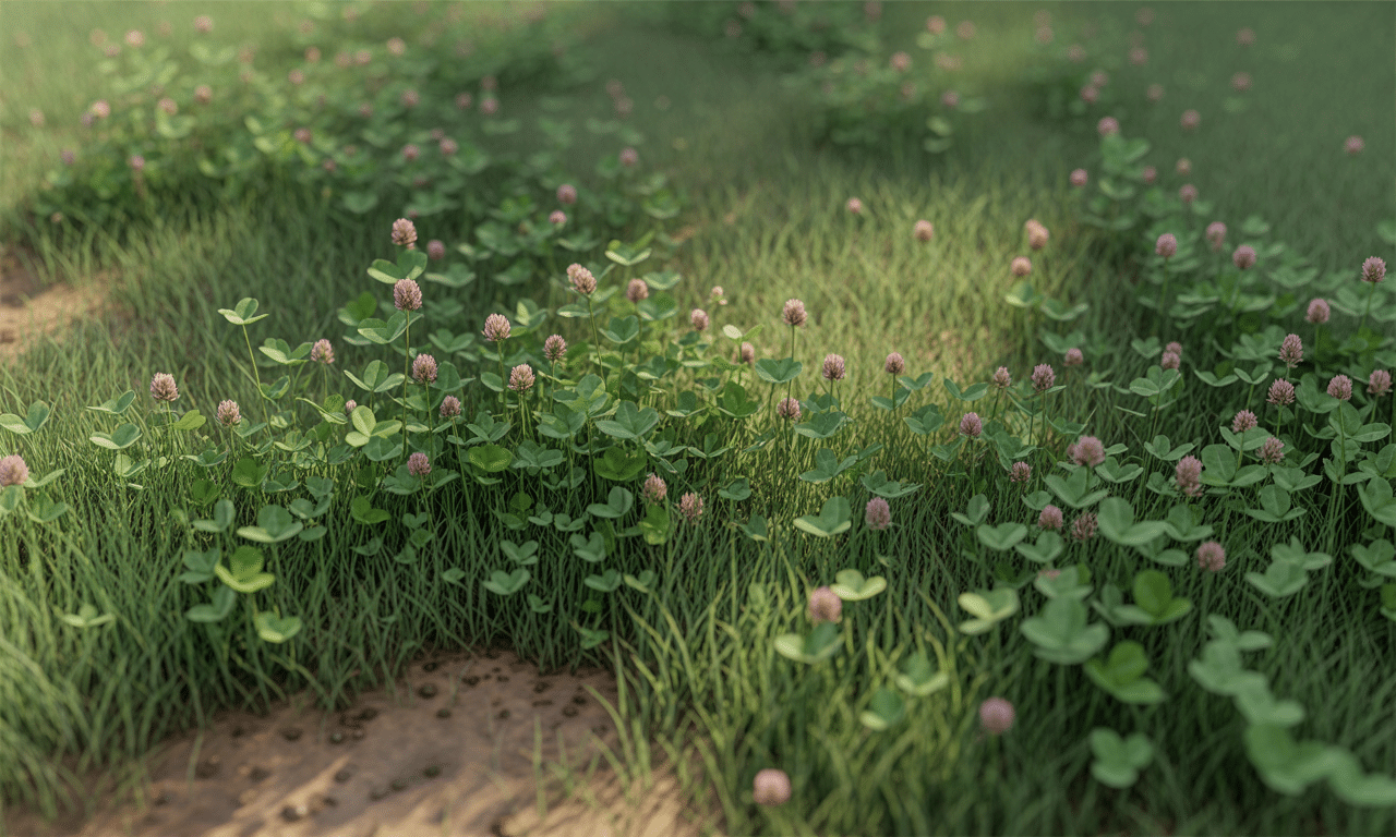 odkryj piękno i korzyści koniczyny na trawniku - naturalna, bez nawożenia, nawilża glebę i tworzy bujną, zieloną przestrzeń wokół domu.