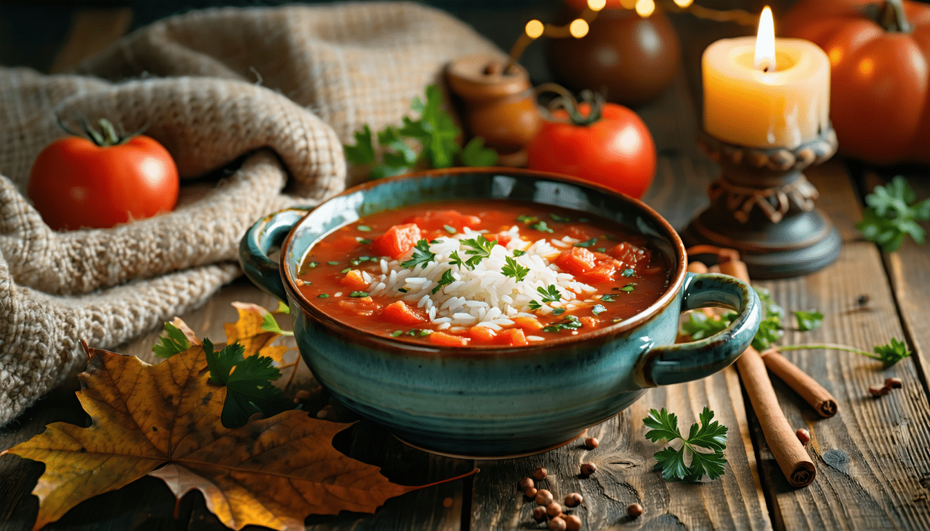 wypróbuj moją aromatyczną zupę pomidorową z ryżem - idealne danie na chłodne, jesienne wieczory, które rozgrzeje i doda energii.