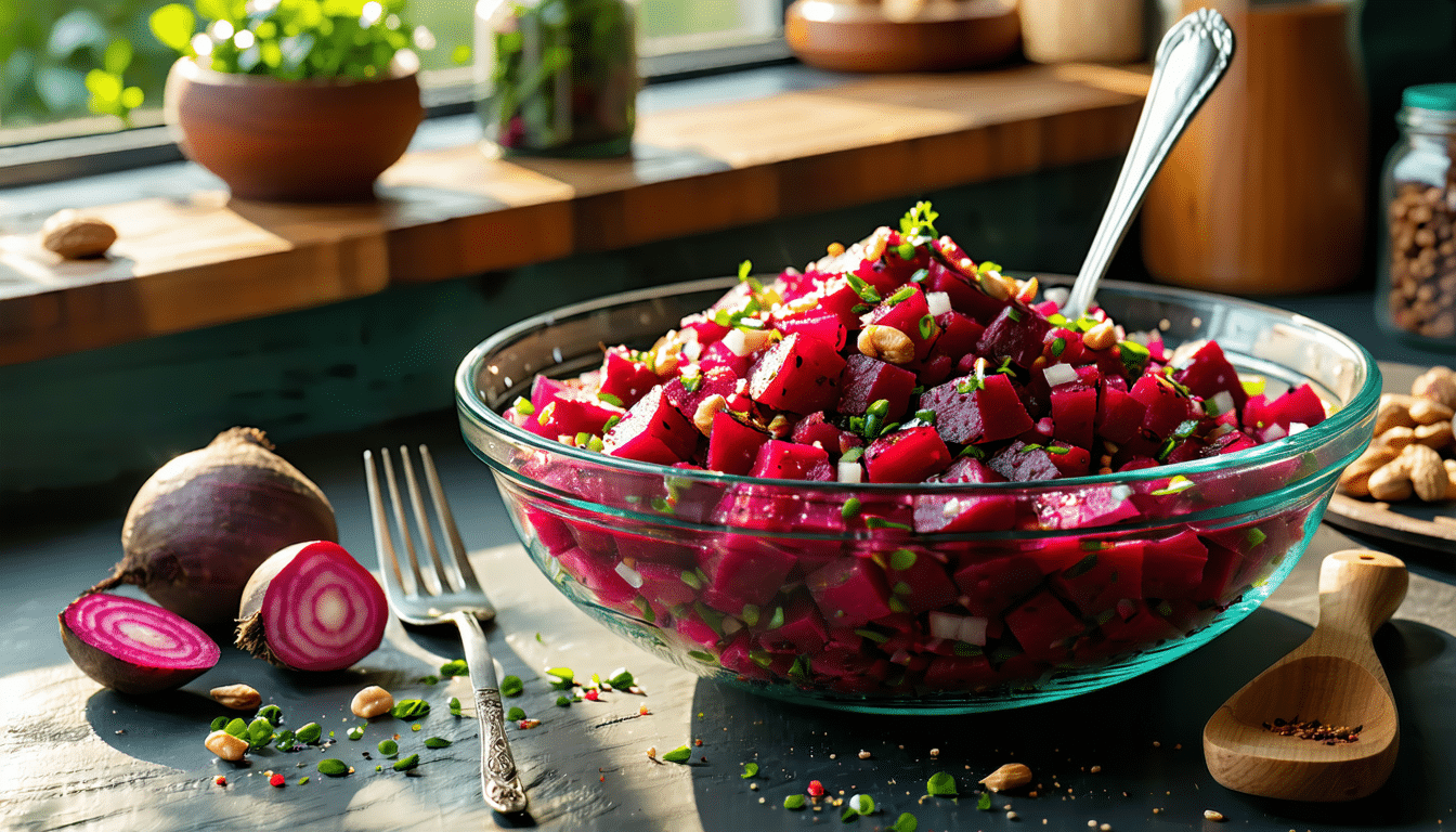przygotowuję tę sałatkę z buraków z wyprzedzeniem: jej smak jest lepszy drugiego dnia.