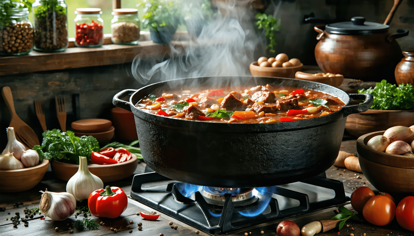 przepis na gulasz o wyjątkowym smaku, który nabiera głębi dzięki starannie dobranym składnikom. idealny dla miłośników kuchni pełnej aromatów.