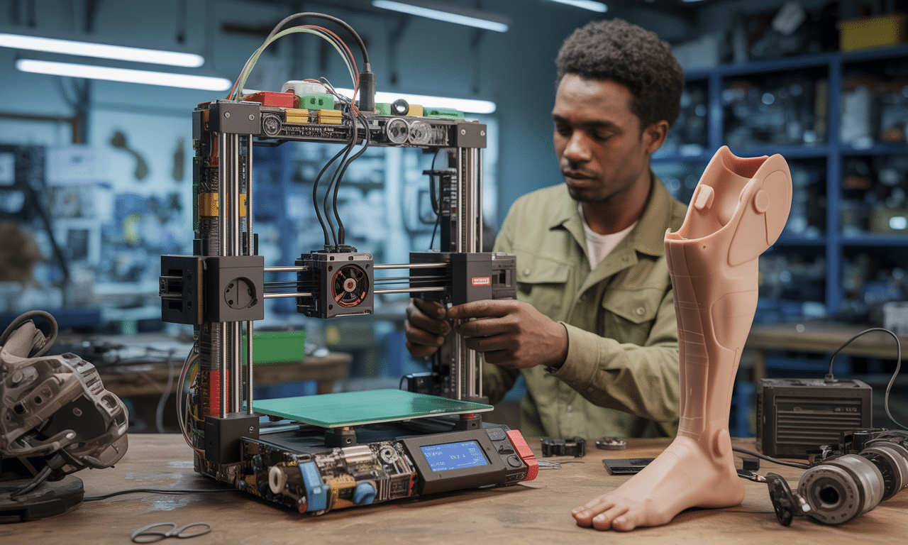 ten inżynier z rpa stworzył darmową drukarkę 3d z odpadów, która produkuje protezy nóg, zmieniając życie wielu osób.