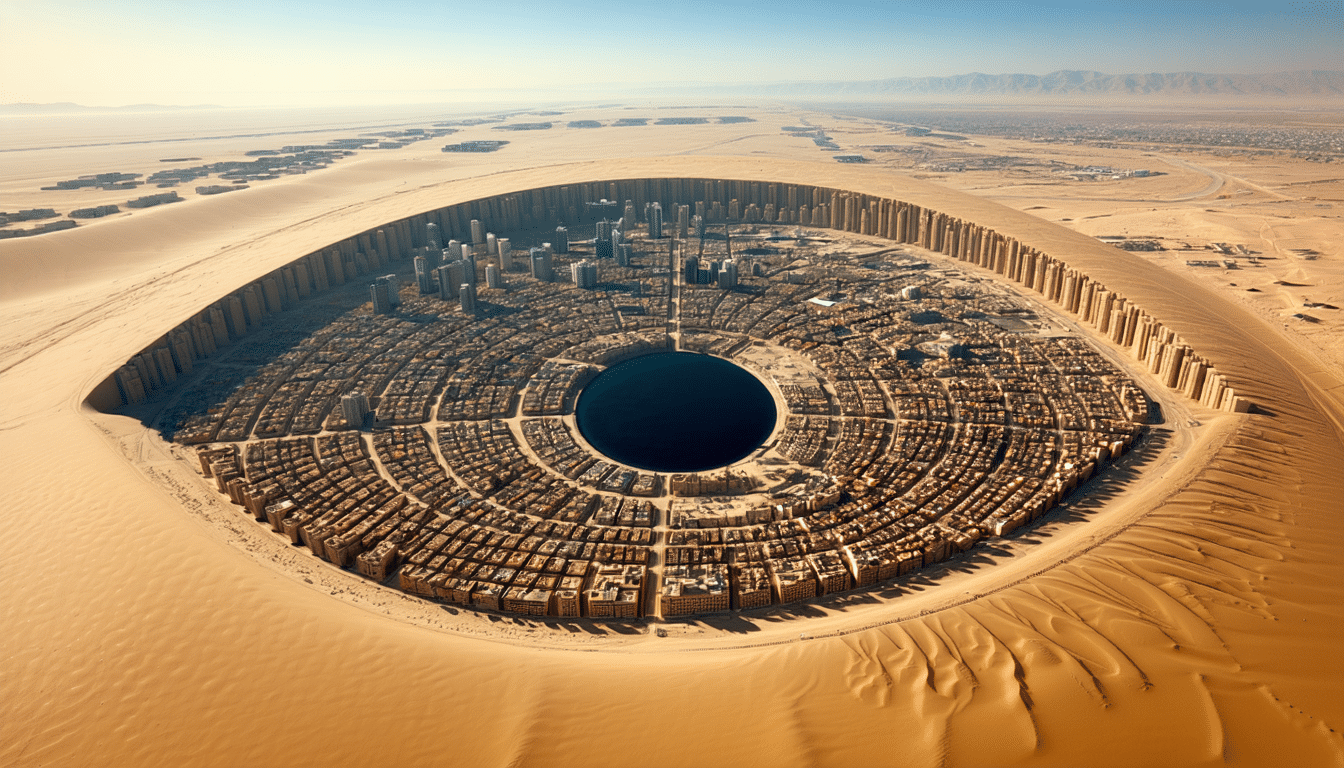 ten kraj buduje niezwykłe miasto w kształcie oka na pustyni – zobacz oszałamiające zdjęcia satelitarne tej futurystycznej budowli.