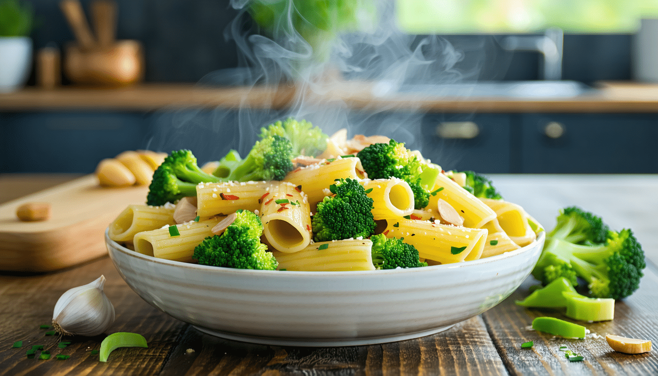 ten szybki przepis na makaron z brokułami i czosnkiem przygotujesz w zaledwie 12 minut – idealny na wieczory, gdy brakuje ci pomysłu na obiad.