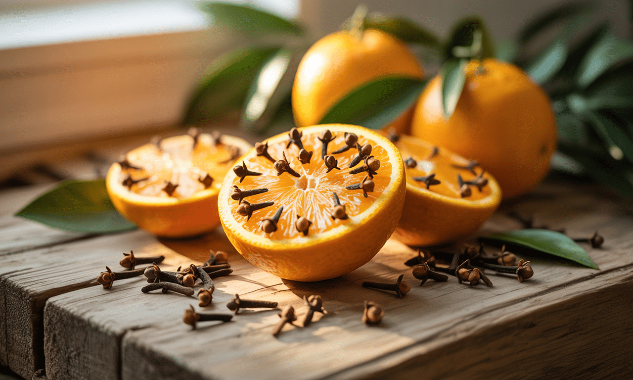 ten naturalny odświeżacz powietrza z pomarańczy i goździków zapewnia świeży, przyjemny zapach lepszy niż kupione produkty, idealny do domu.