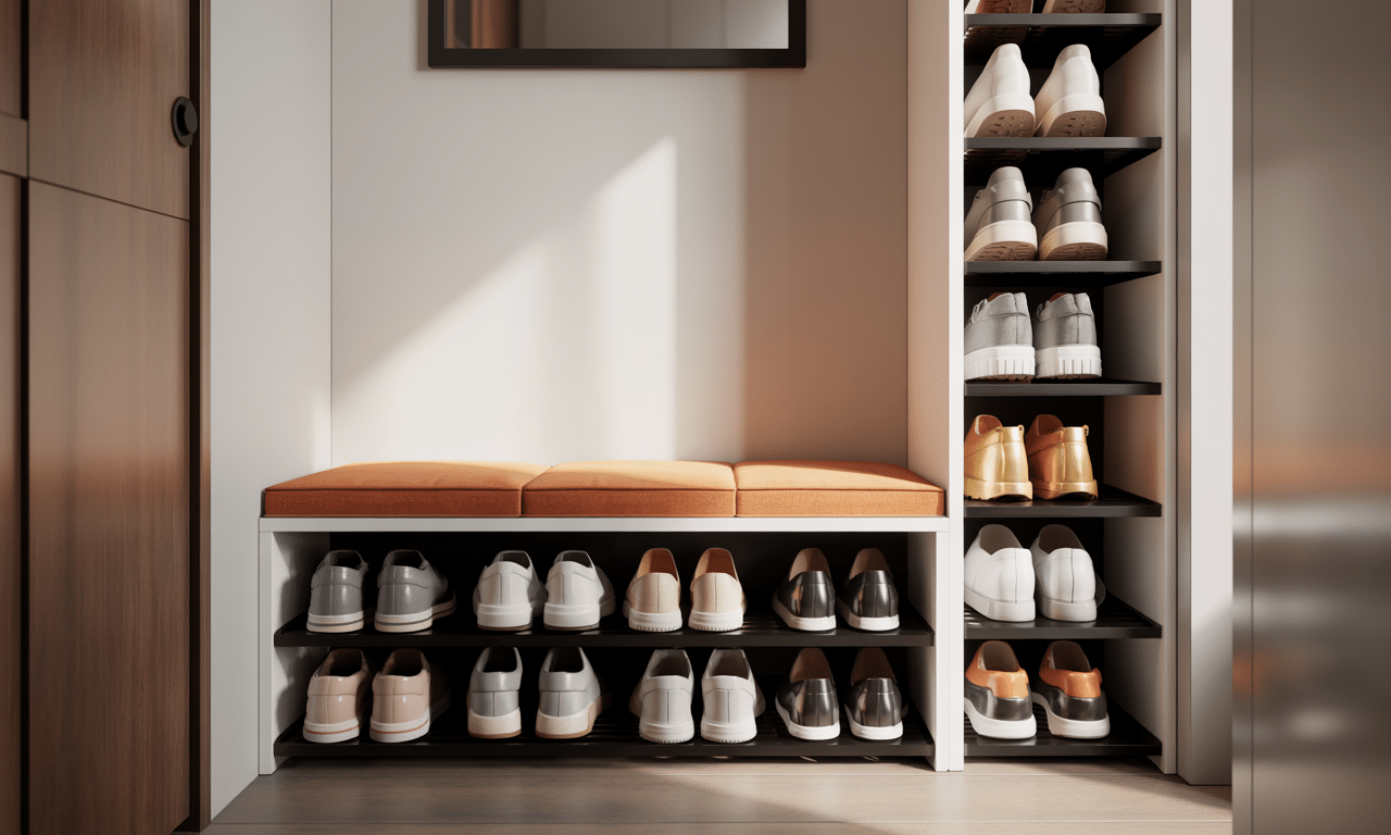 ten prosty sposób przechowywania butów w przedpokoju pozwala zaoszczędzić nawet połowę miejsca, utrzymując porządek i łatwy dostęp do obuwia.