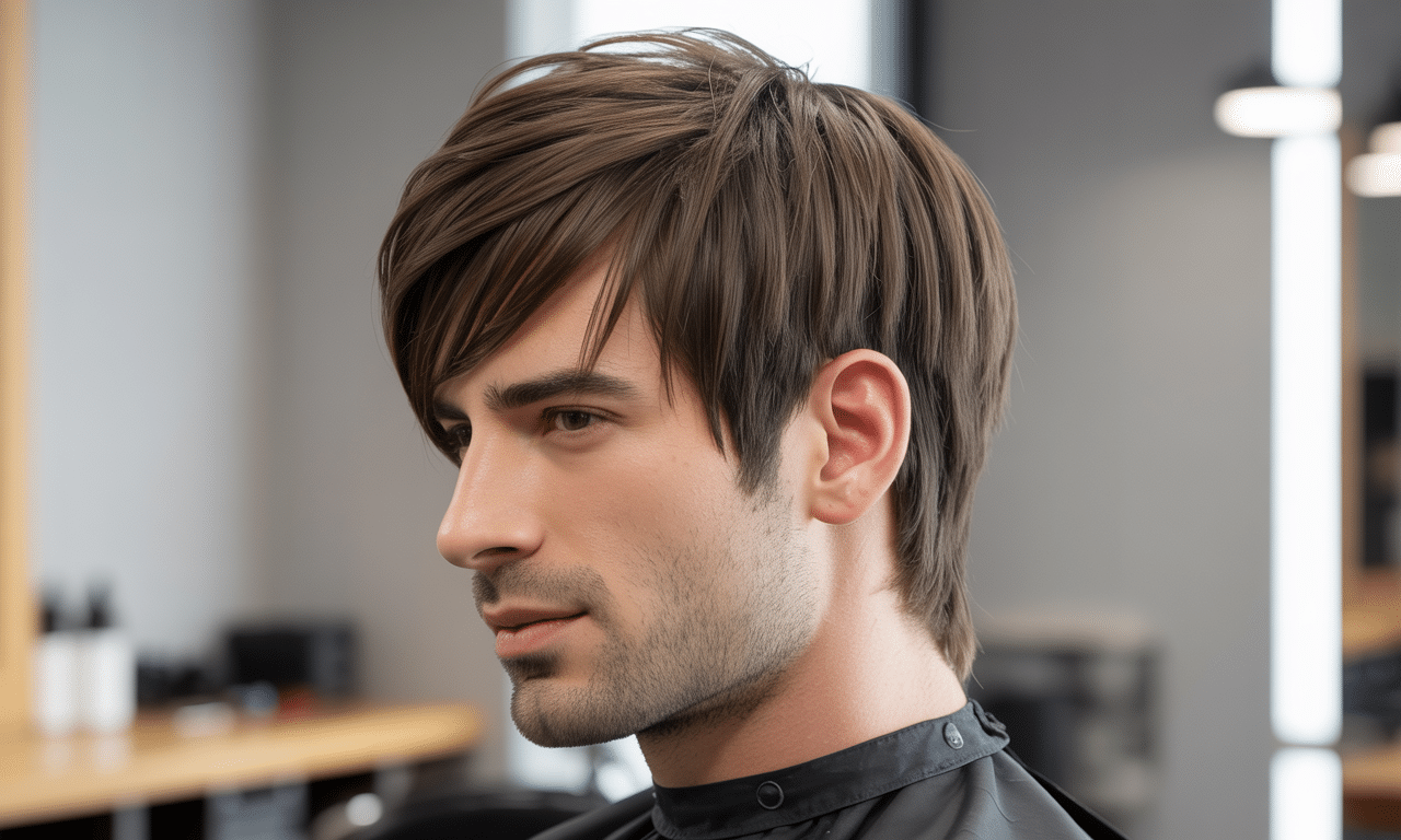 ten styl strzyżenia jest idealny dla mężczyzn z prostymi włosami, dodając im ruch oraz teksturę dla naturalnego i modnego wyglądu.