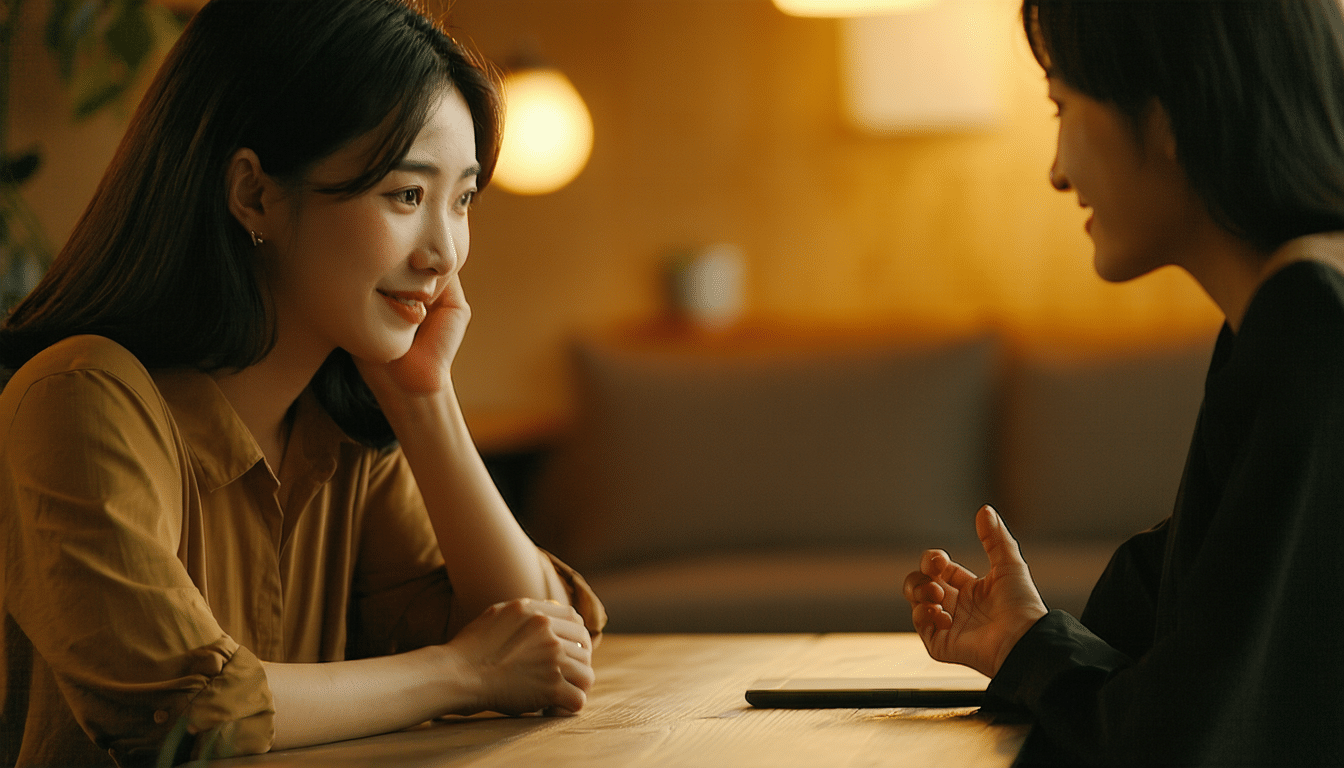 ten subtelny gest podczas rozmowy ukazuje głęboki szacunek wobec rozmówcy, podkreślając ważność komunikacji i wzajemnego zrozumienia.