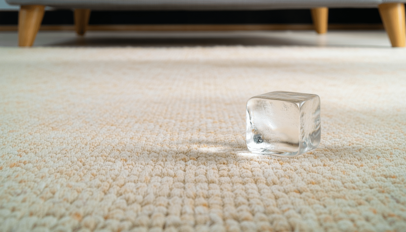 odkryj prosty trik z kostką lodu, który skutecznie usuwa wgniecenia na dywanie po meblach i przywraca mu dawny wygląd.