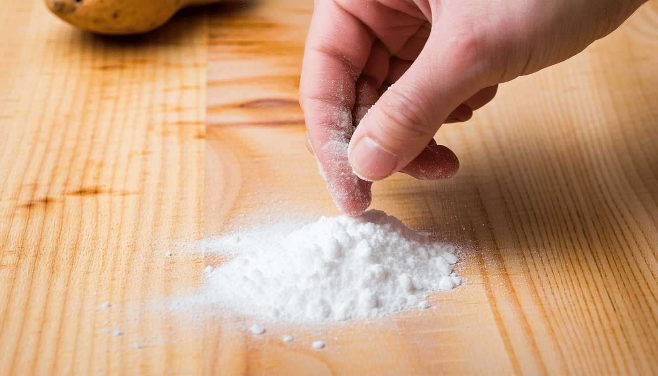 ten trik z mąką ziemniaczaną skutecznie usuwa plamy tłuszczowe z drewna, przywracając powierzchni naturalny wygląd bez żadnych śladów.