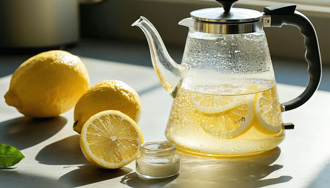 szybki i łatwy sposób na usunięcie kamienia z czajnika w 10 minut bez szorowania, używając octu i cytryny.