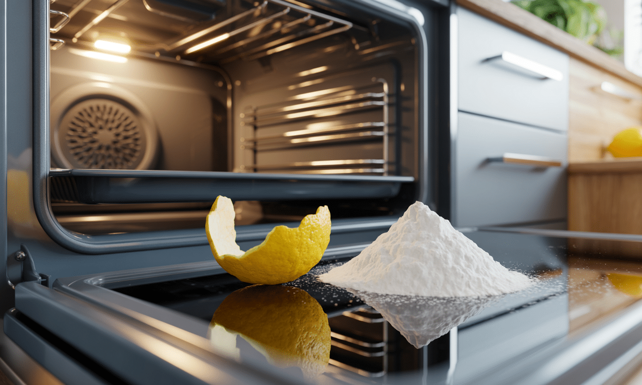 prosty trik ze skórką cytryny i sodą oczyszcza piekarnik skutecznie, bez wysiłku i chemii. naturalny sposób na czystość w kuchni.