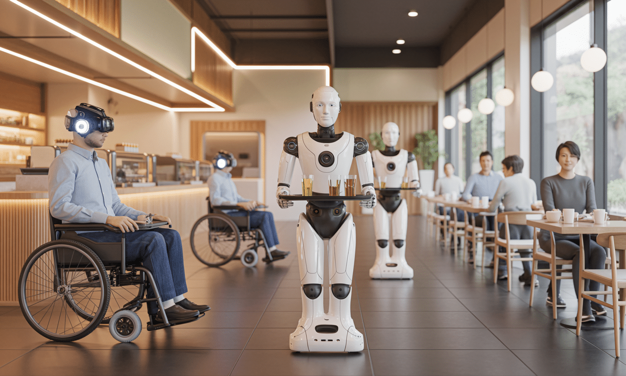 w japonii otwarto kawiarnię, gdzie roboty obsługiwane są przez osoby niepełnosprawne, łącząc technologię z integracją społeczną.