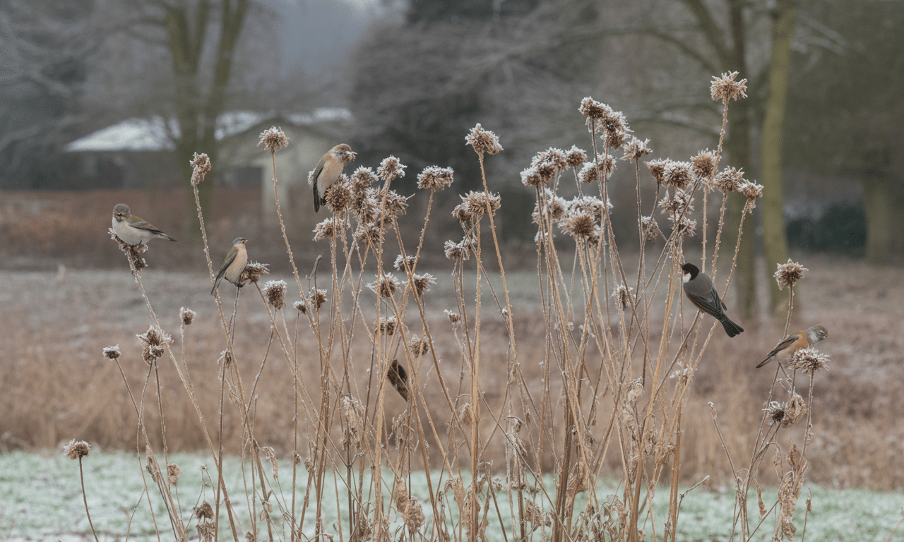 zostawiłam suche łodygi kwiatów na zimę – ptaki zjadały nasiona, a ja oszczędzałam, nie kupując karmnika. sprawdź, jak naturalnie karmić ptaki zimą i cieszyć się ich obecnością.