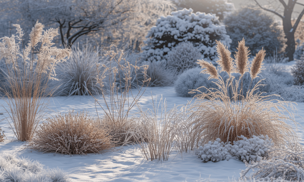 odkryj, jak zostawienie suszonych traw ozdobnych na zimę może uczynić twój ogród pięknym i zachwycającym, nawet pod śniegiem.