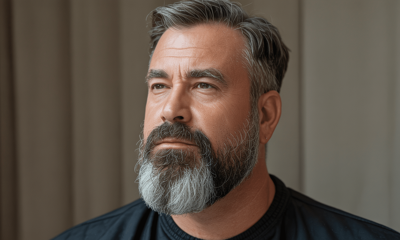 barberzy zalecają ten kształt brody dla mężczyzn po 50. z okrągłą twarzą, który najlepiej podkreśla ich wygląd i dodaje pewności siebie.