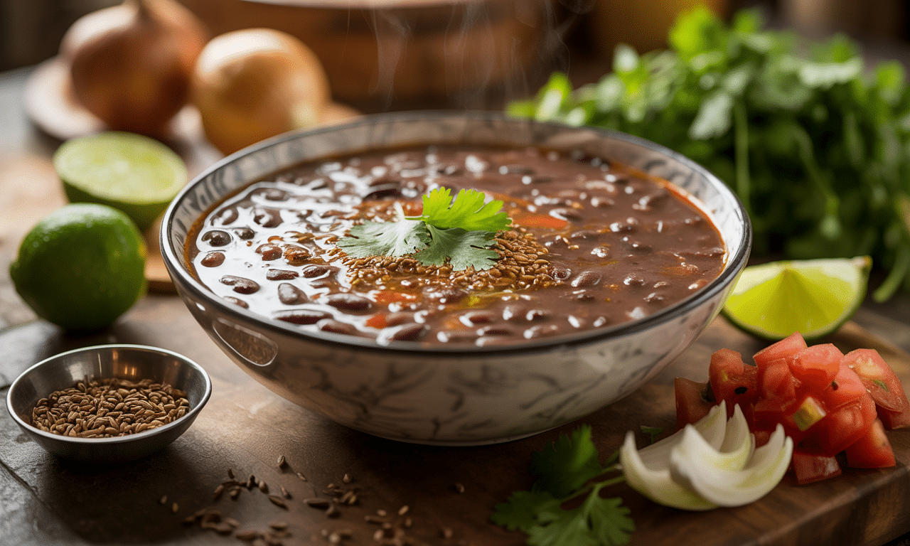 przepis na aromatyczną zupę z czarnej fasoli i kminu rzymskiego o meksykańskim smaku, która rozgrzewa i doskonale syci.
