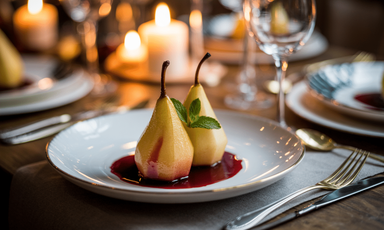 elegancki i prosty deser z gruszek w winie, idealny na kolację z gośćmi. zapewnij wyjątkowy smak i wyjątkową atmosferę podczas każdego spotkania.