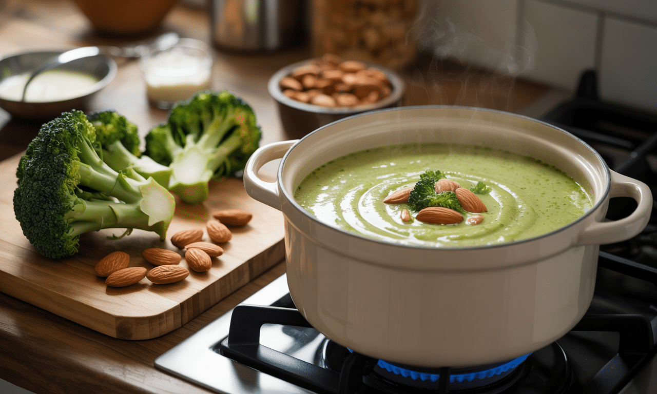 gotuję ten krem z brokułów i migdałów: kremowy, sycący i gotowy w zaledwie 20 minut. idealny przepis na szybki i zdrowy posiłek.